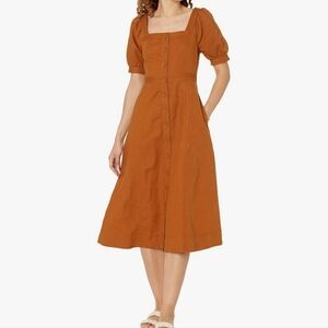 Madewell | Dresses | Madewell Linen Blend Briar Puff Sleeve Square Neck  Seamed Button Down Midi Dress | Poshmark